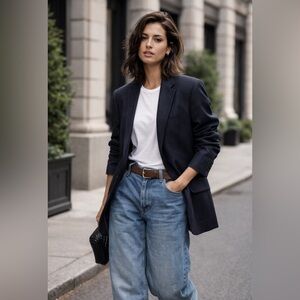 Oversized Ralph Lauren Wool Blazer Womens Boyfriend Fit Navy -Size 44R